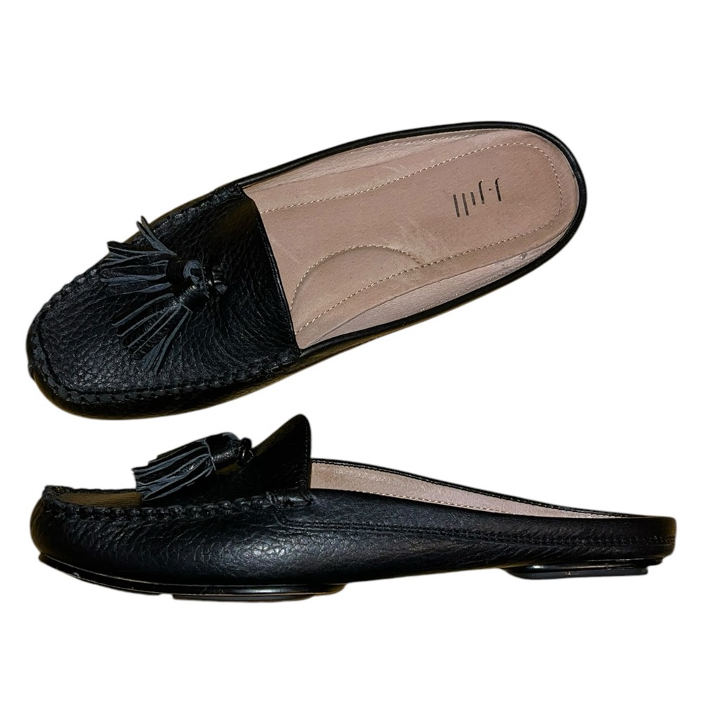 J. Jill Chantal Black Leather Mules/Slides with Tassel